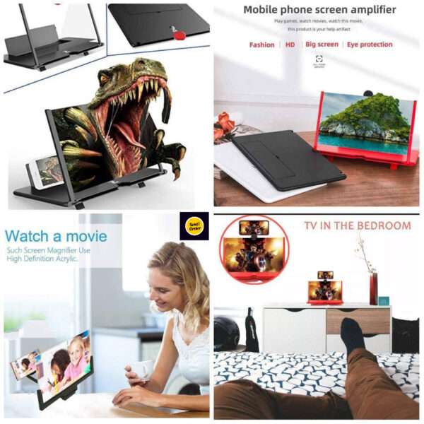 Portable 3D screen amplifier that magnifies smartphone displays for an enhanced, high-definition viewing experience.