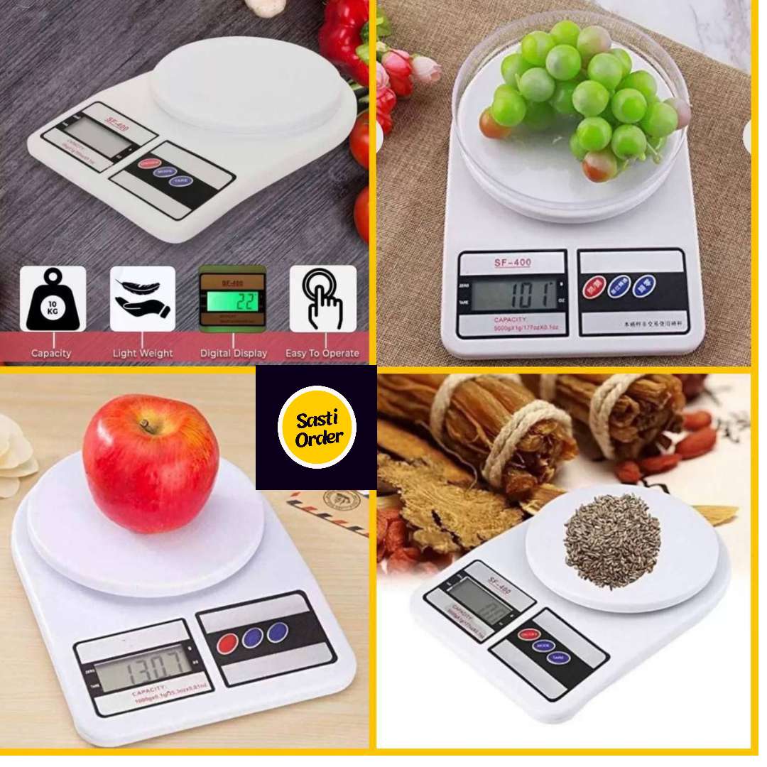Kitchen weight scale for precise measurement of ingredients, featuring a clear display and tare function.