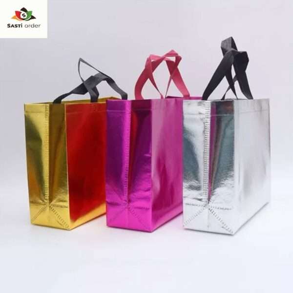 A set of Perfect Diwali Goody Bags featuring vibrant colors and traditional patterns. Each bag is filled with an assortment of festive treats, including sweets, snacks, and dried fruits, alongside decorative items like candles or festive decorations. The eco-friendly bags are ideal for gifting during Diwali celebrations, showcasing the spirit of the festival and spreading joy to friends and family.