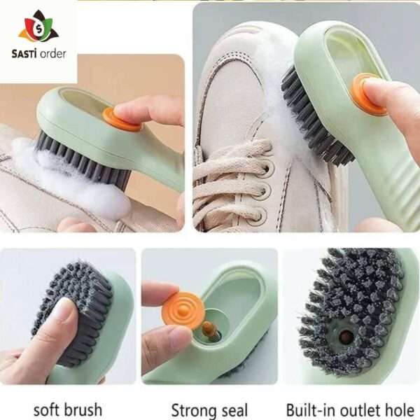 Soap Dispensing Cleaning Brush featuring a built-in soap dispenser and durable bristles for efficient cleaning.