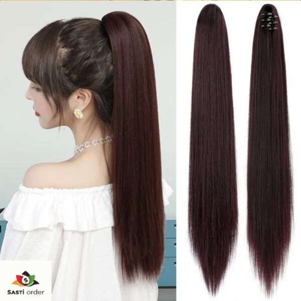 Claw clip hair extensions ponytail in various colors and lengths, designed for easy attachment and stylish volume enhancement.