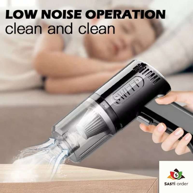 Wireless handheld car vacuum cleaner with strong suction power, multiple attachments, and a compact design for easy cleaning of vehicle interiors.