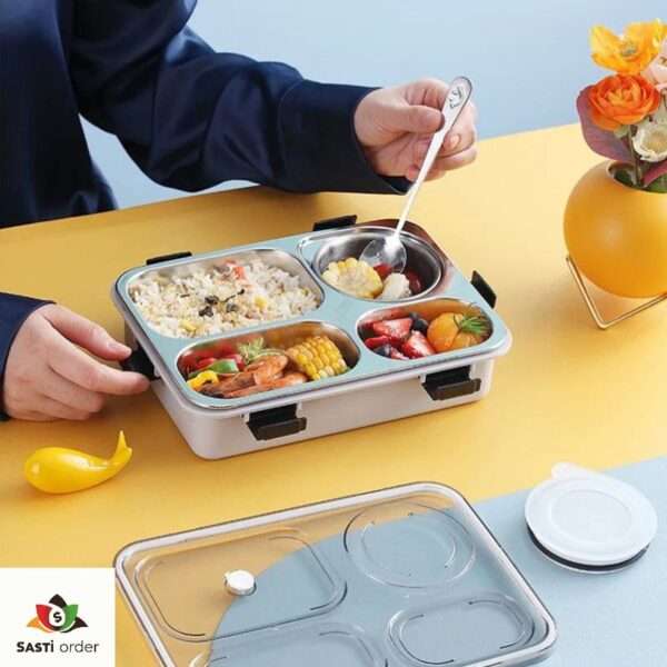 4 Compartment Square Fashionable Storage Container with a modern design, featuring clear lids for easy visibility and stylish organization of various items.