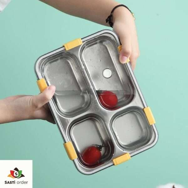 4 Compartment Square Fashionable Storage Container with a modern design, featuring clear lids for easy visibility and stylish organization of various items.