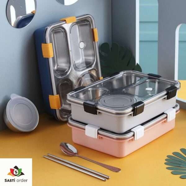 4 Compartment Square Fashionable Storage Container with a modern design, featuring clear lids for easy visibility and stylish organization of various items.
