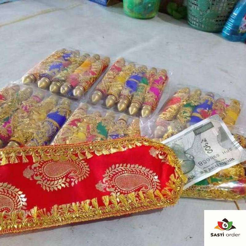Elegant Farman Money Envelope with intricate gold embossing and traditional patterns, designed for gifting money on special occasions like weddings and festivals. Crafted from premium materials with secure closure for a luxurious presentation.