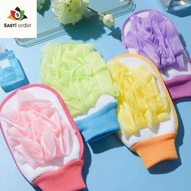 Bath Body Scrub Mitt made from textured exfoliating material, designed to gently cleanse and rejuvenate the skin while removing dead skin cells and impurities.