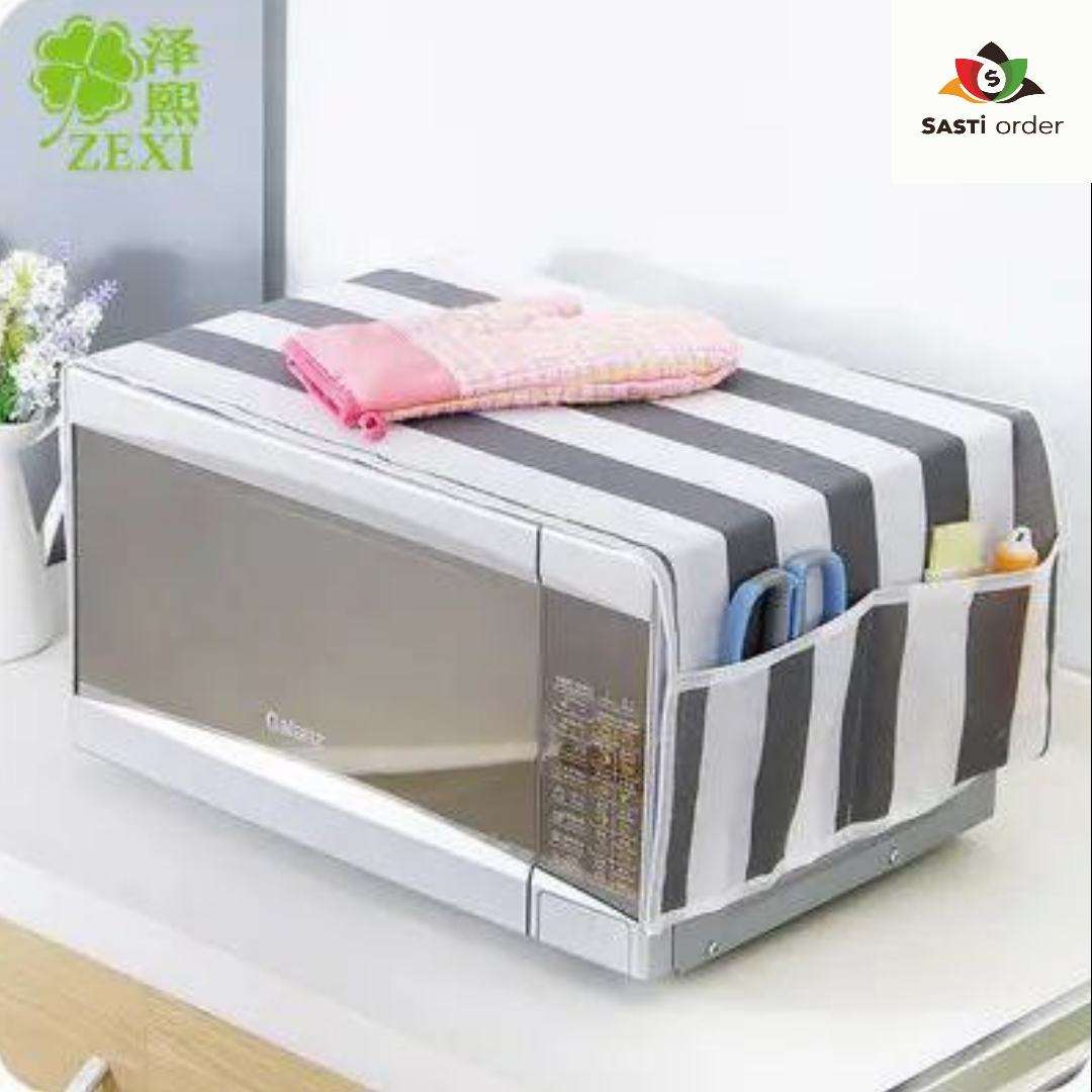 Microwave Oven Top Cover measuring 85×35 cm, featuring a decorative design that protects against dust and spills.