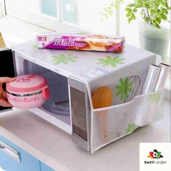 Microwave Oven Top Cover measuring 85×35 cm, featuring a decorative design that protects against dust and spills.