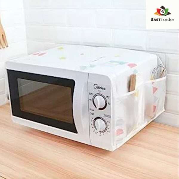 Microwave Oven Top Cover measuring 85×35 cm, featuring a decorative design that protects against dust and spills.