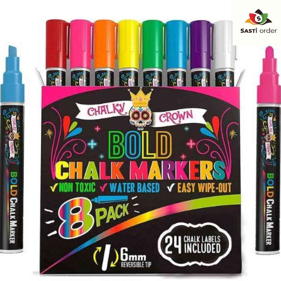 Set of 8 vibrant neon pens arranged in a circle, showcasing their bold colors.