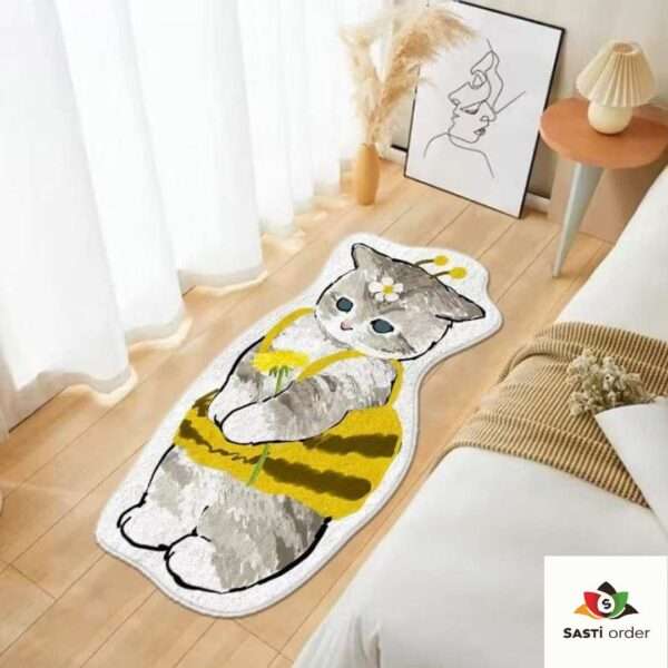 Big Cartoon Cat Living Mat featuring a playful oversized cat design, perfect for kids' rooms.