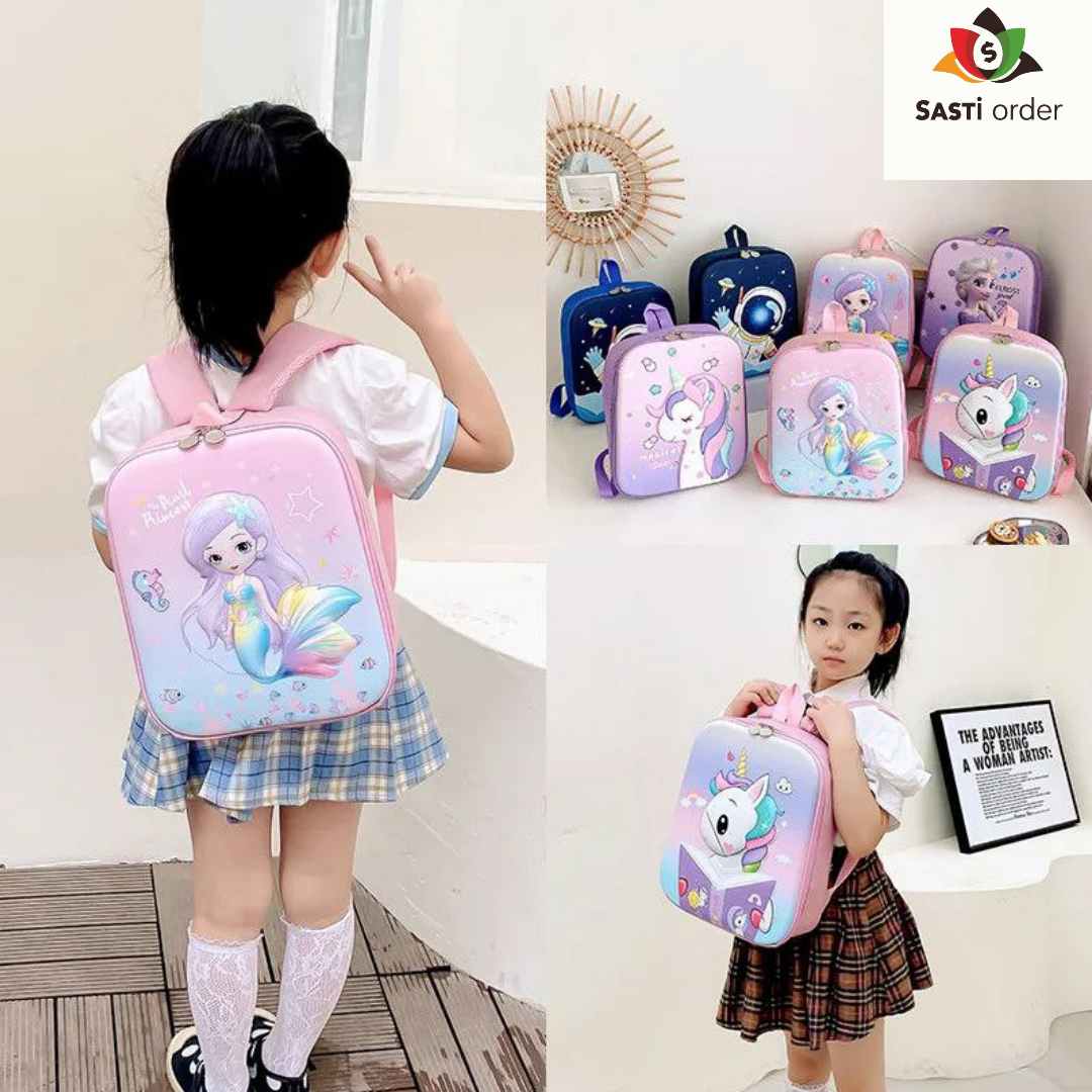 Cartoon Unicorn Mini School Bag with vibrant unicorn design and adjustable straps, perfect for young children.