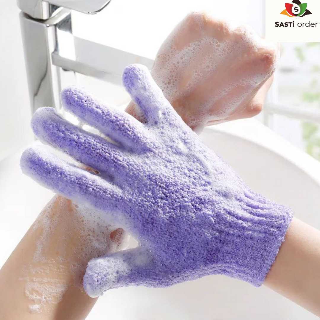 Pair of Exfoliating Gloves designed for gentle skin exfoliation, featuring a textured surface for effective dead skin removal.