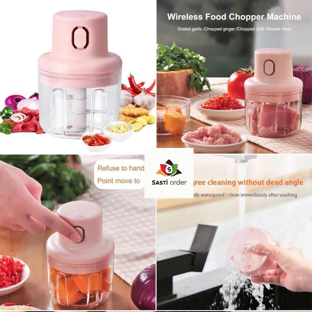 Wireless Chopper with a sleek design, featuring a detachable bowl and stainless steel blades, ideal for easy and efficient food preparation.