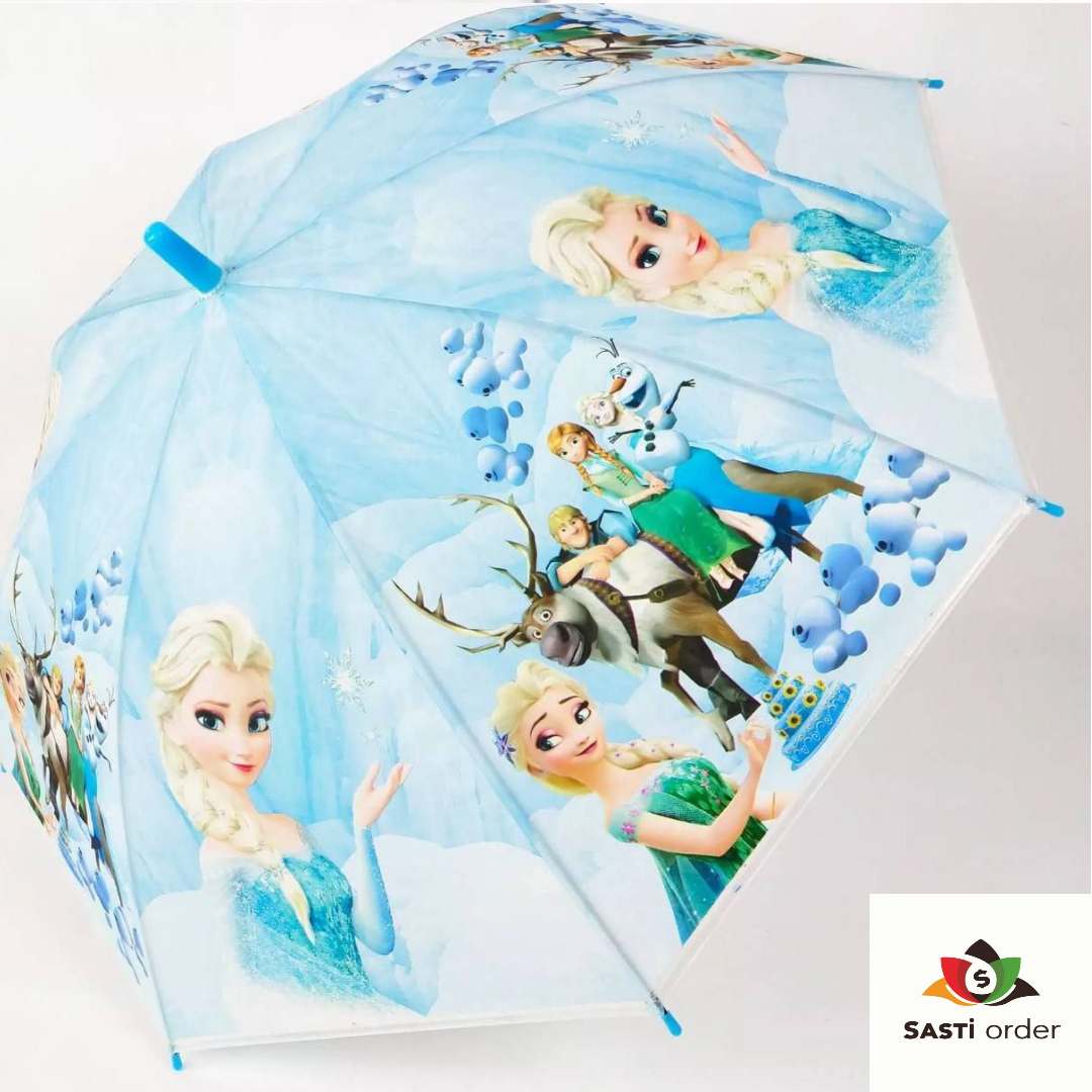 Colorful Cartoon Print Kids Umbrella designed for children, featuring fun designs and a child-friendly safety mechanism.
