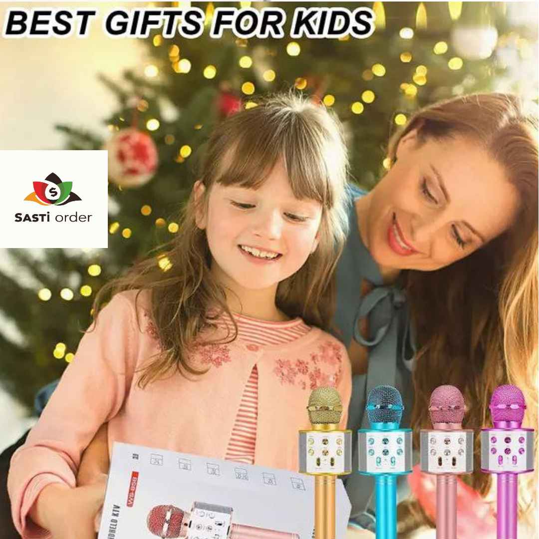 Karaoke Mic Speaker with built-in speakers and Bluetooth connectivity, designed for portable singing and entertainment