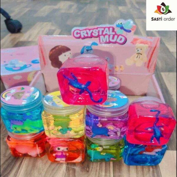 Colorful Unicorn Crystal Clay Slime Toy with glitter, perfect for kids' creative and sensory play.