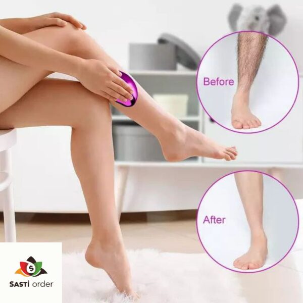 Painless Hair Eraser featuring a crystal surface and ergonomic design, perfect for gentle and effective hair removal on various body parts.
