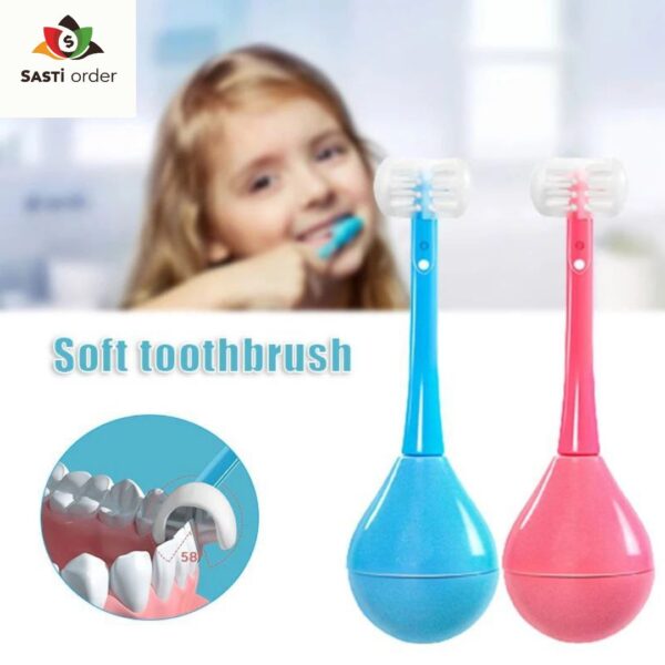 Children's Tumbler Three-Sided Toothbrush featuring a fun design and ergonomic grip, perfect for effective and enjoyable brushing for kids.