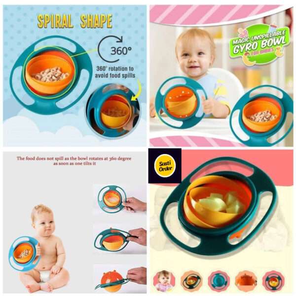 Gyro Bowl with 360° rotating design, spill-proof toddler snack bowl for mess-free eating.