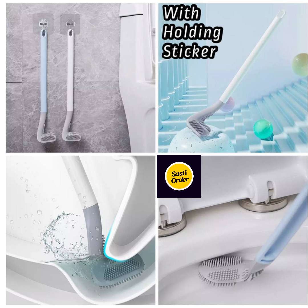 Golf Shape Toilet Brush with golf club handle and round brush head in matching holder for stylish bathroom cleaning
