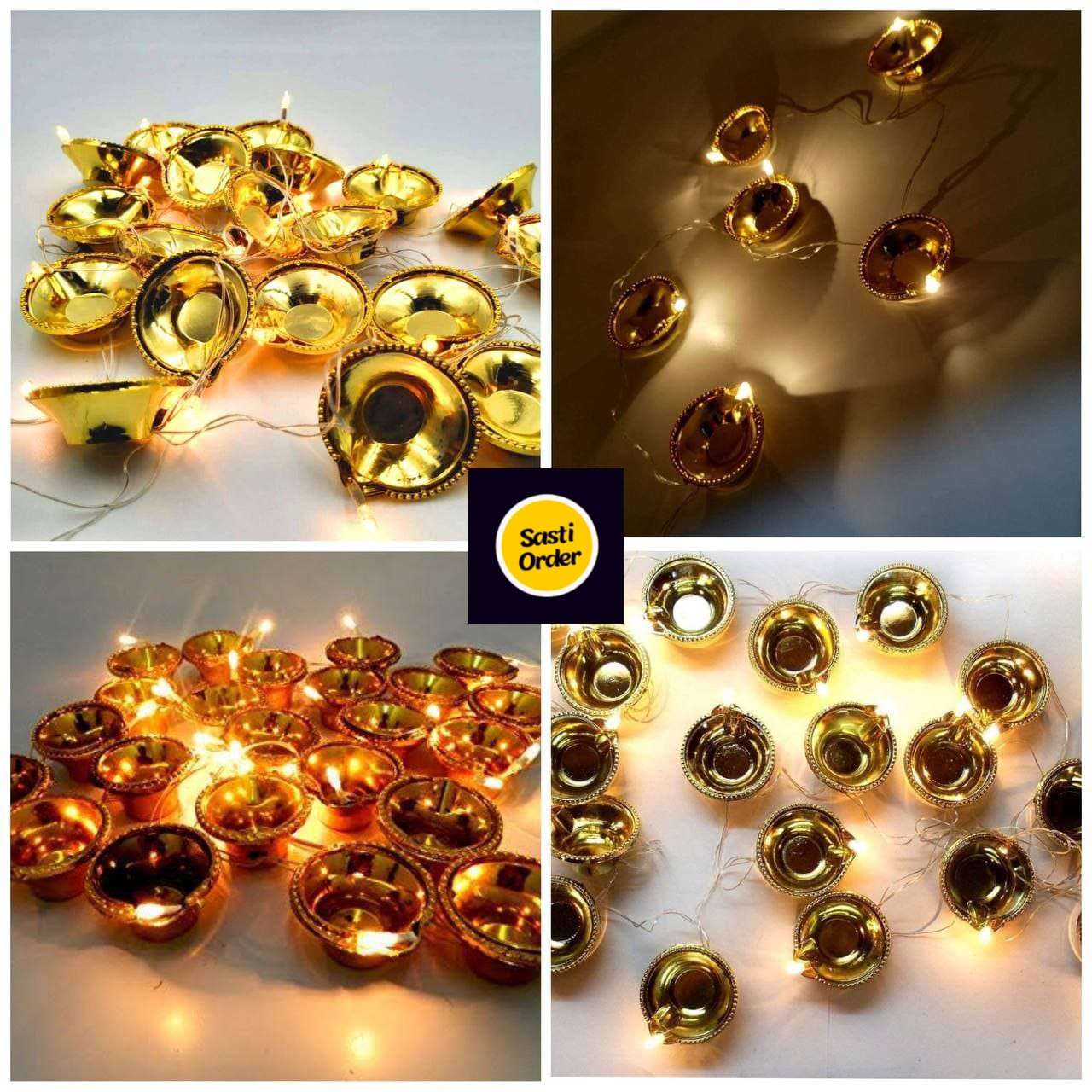 Golden Diya Light Toran featuring intricate diya designs that create a warm, inviting glow for festive decor.