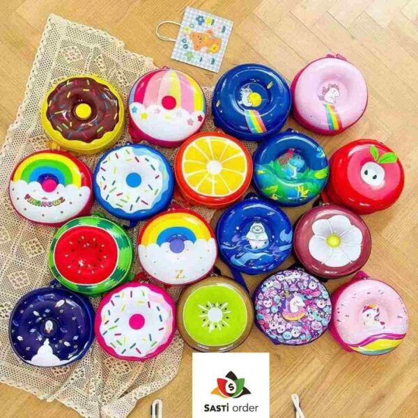 A colorful, plush donut-shaped pillow designed for kids, featuring a vibrant frosting design and sprinkles, perfect for adding a fun touch to a child's room or for use during playtime or naptime.