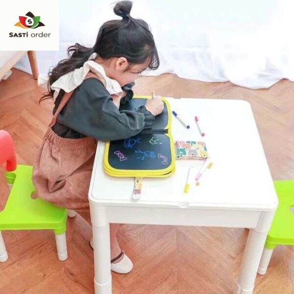 "Kids Educational Drawing Blackboard showcasing dual-sided surfaces for chalk and dry-erase markers."