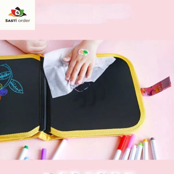 "Kids Educational Drawing Blackboard showcasing dual-sided surfaces for chalk and dry-erase markers."