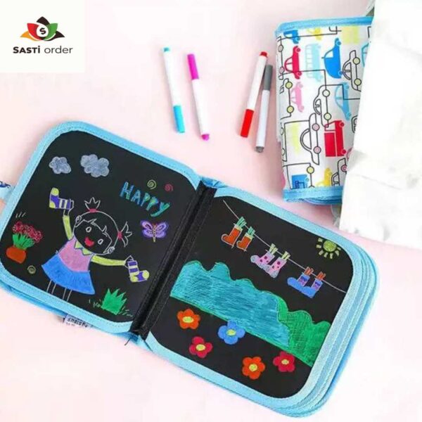 "Kids Educational Drawing Blackboard showcasing dual-sided surfaces for chalk and dry-erase markers."