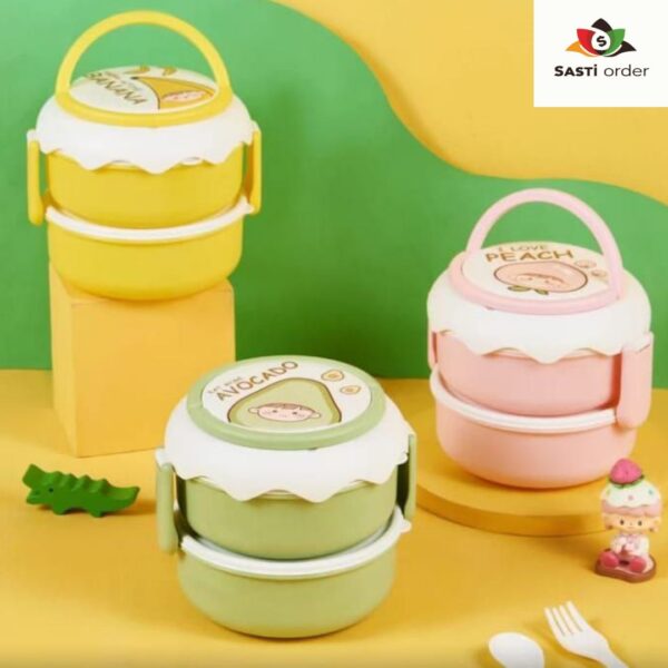 Circle shape cute kids 2-layer bento lunch box