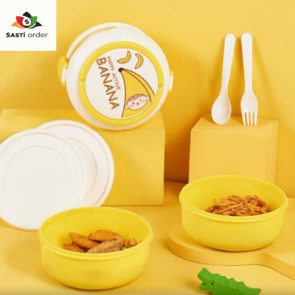 Circle shape cute kids 2-layer bento lunch box - Image 2