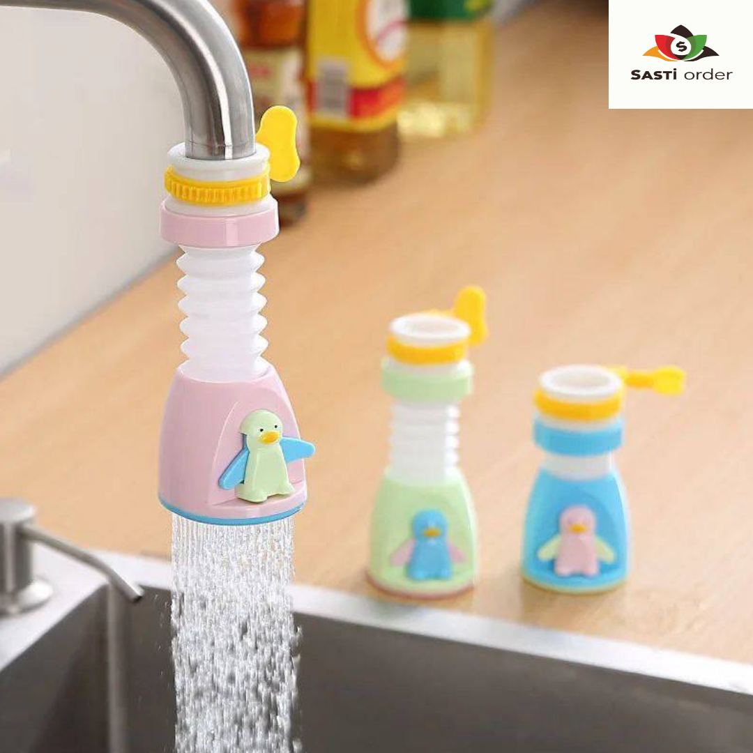 A Cartoon Kitchen Faucet Extender featuring colorful designs for kids, promoting hygiene by making it easier for little hands to reach the faucet for washing hands and brushing teeth.