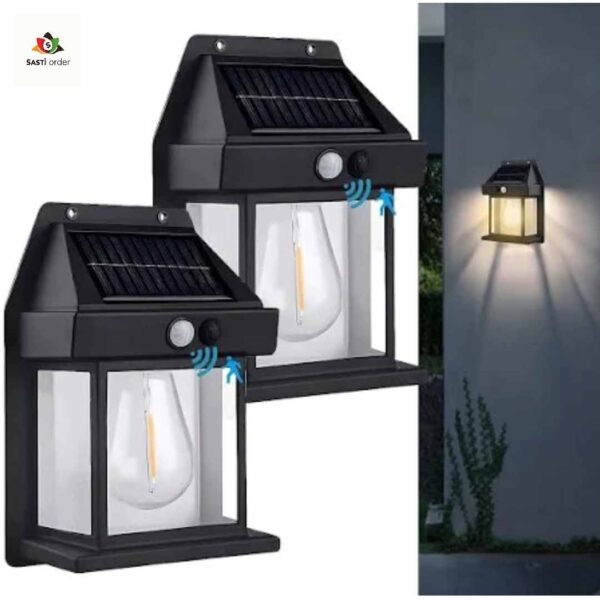 Mutois Solar Wall Lights Outdoor, Wireless Dusk to Dawn Porch Lights Fixture, Solar Wall Lantern with 3 Modes & Motion Sensor, Waterproof Exterior Lighting with Clear Panel for Entryway Front Door