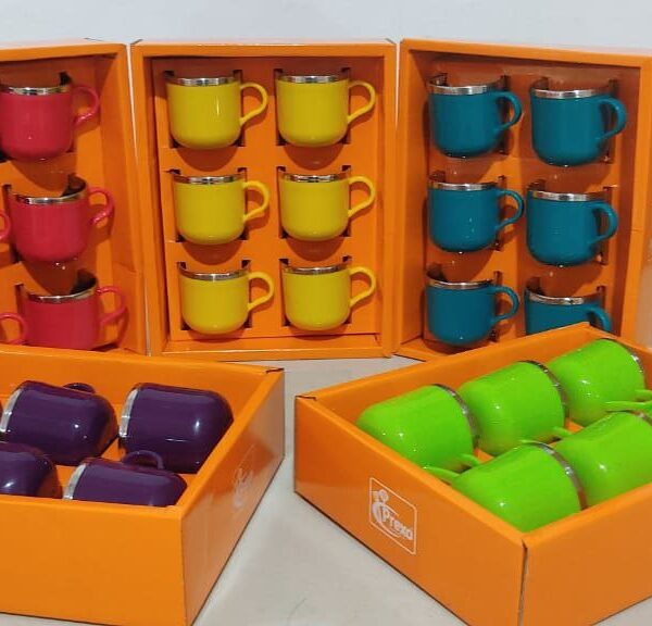 Steel plastic tea cups set