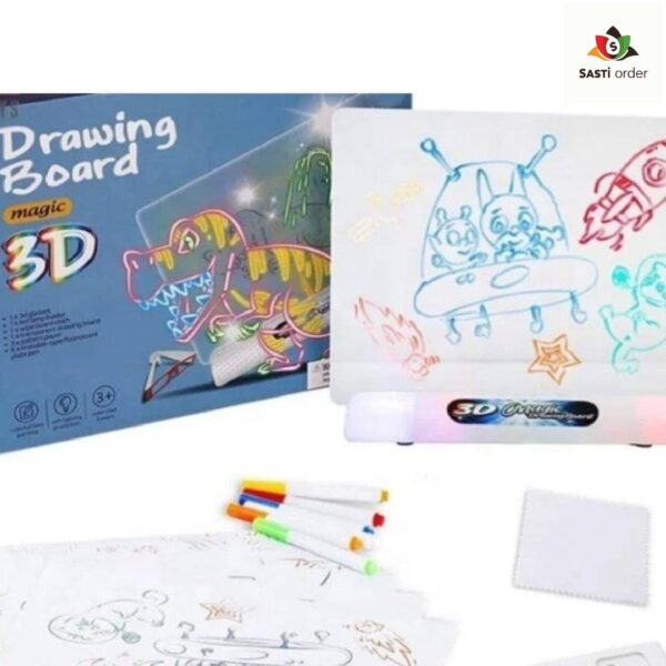 "Fun Drawing Pad Board featuring a smooth, erasable surface, colorful markers, and a portable design for kids to express their creativity through drawing and doodling."
