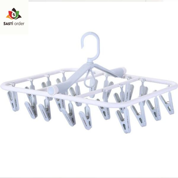 "24 Clips Clothes Socks Drying Rack Clips Hanger with multiple clips for drying laundry"