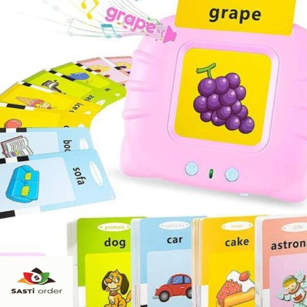 "Colorful preschool flash cards featuring illustrations of animals, fruits, and everyday objects, designed to enhance vocabulary and language skills in young children."