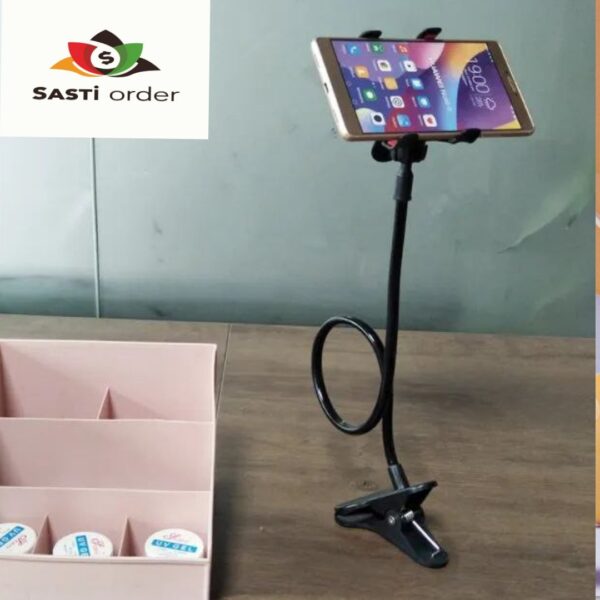 Multi-functional lazy person mobile holder with adjustable arm and 360-degree rotation for hands-free use of smartphones and tablets.
