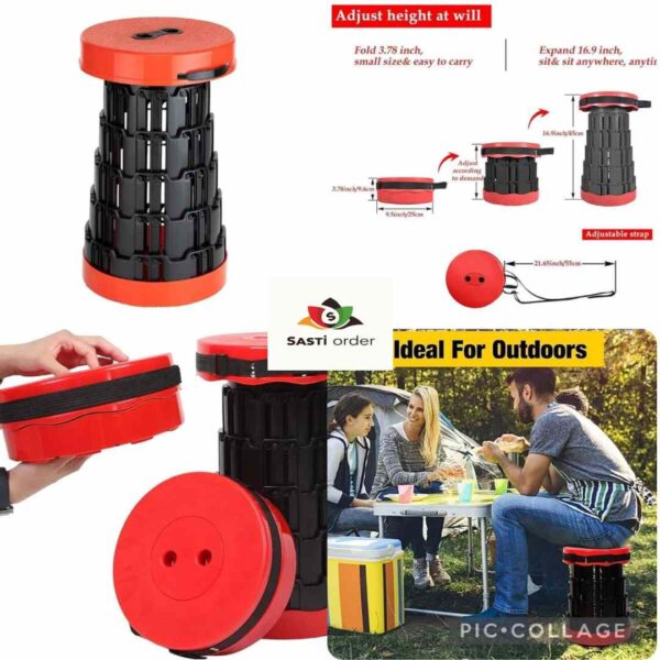 Telescopic stool with adjustable height, designed for portable and versatile seating.
