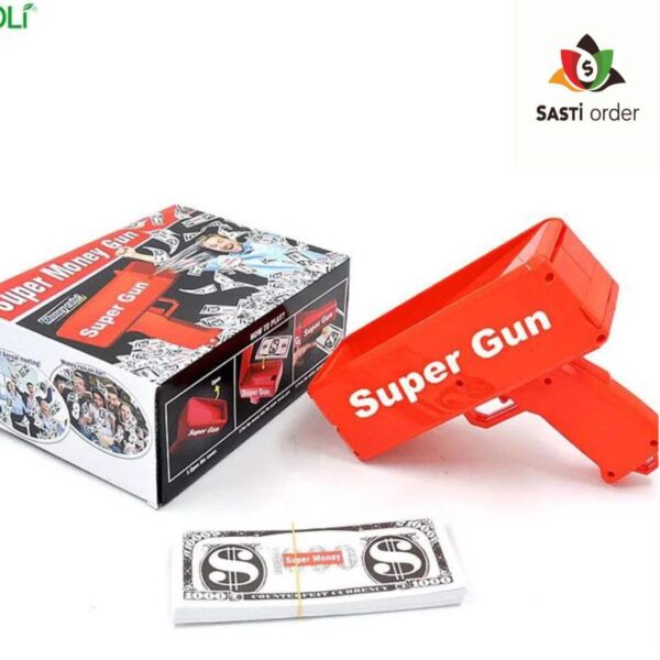 Rain Money Gun Toy Pistol shooting out paper money, perfect for parties and celebrations.