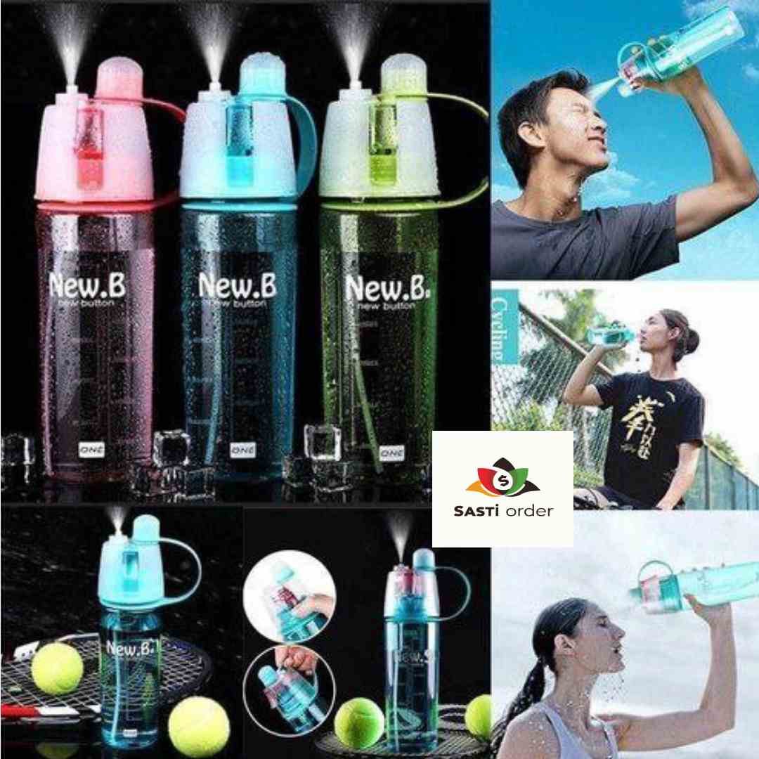 "Multipurpose spray water bottle with an adjustable nozzle for misting or streaming, perfect for hydration and cleaning."