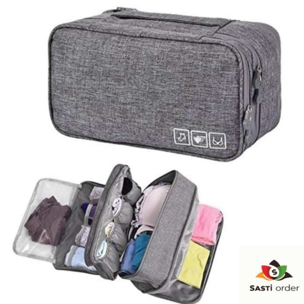 "Multifunctional portable cosmetic makeup case with multiple compartments for organizing beauty products and tools."