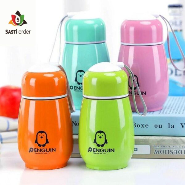 "Penguin Thermos Water Bottle with double-wall insulation and a cute penguin design for keeping beverages hot or cold."