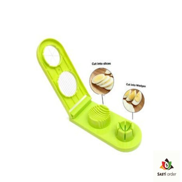 "2 in 1 egg slicer designed to effortlessly cut hard-boiled eggs into uniform slices and wedges, featuring a durable design and ergonomic grip for easy use."