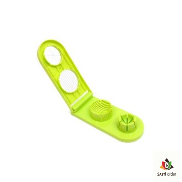 "2 in 1 egg slicer designed to effortlessly cut hard-boiled eggs into uniform slices and wedges, featuring a durable design and ergonomic grip for easy use."