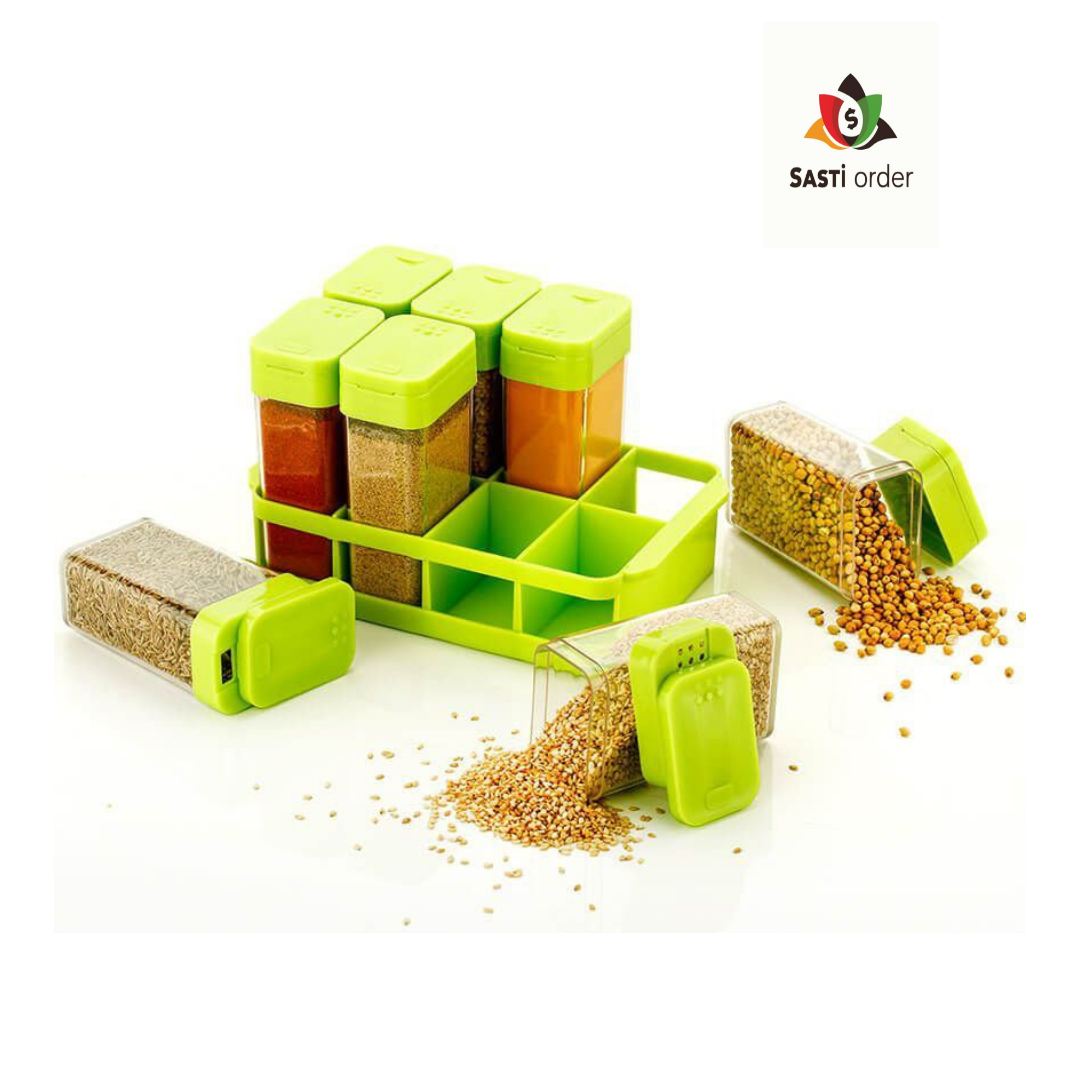 "8-piece plastic kitchen airtight rasoi box set for spice and dry ingredient storage"