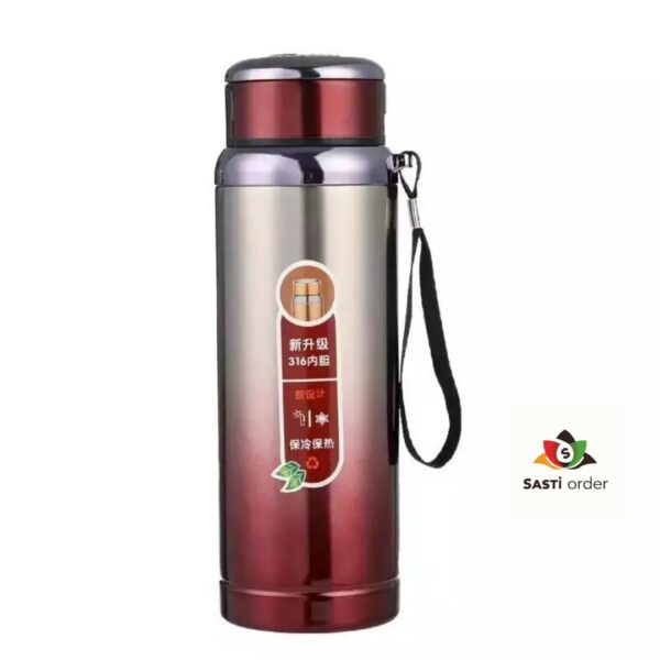 "Sports Vacuum Insulated Stainless Steel Water Bottle with a wide mouth opening and leak-proof lid, designed to keep drinks cold for 24 hours and hot for 12 hours."