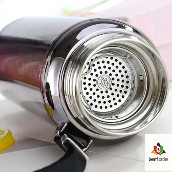 "Sports Vacuum Insulated Stainless Steel Water Bottle with a wide mouth opening and leak-proof lid, designed to keep drinks cold for 24 hours and hot for 12 hours."
